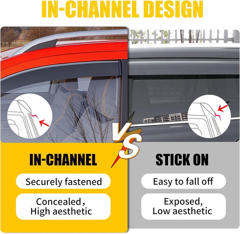 Maxzina Visor Rain Guards Compatible with 2024 2025 2026 Ford Ranger Front and Rear in-Channel Window Visors Wind Deflectors Weather Shield for 2026 Ranger 4PCS Accessories - Image 4